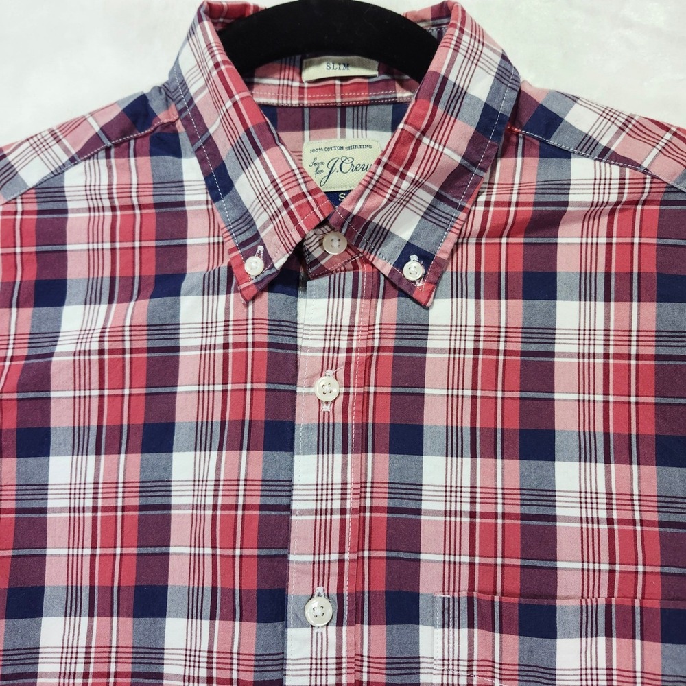 J Crew Slim Fit Plaid Button Down Shirt Men's Size S Red Navy White Cotton Ca - Picture 8 of 11